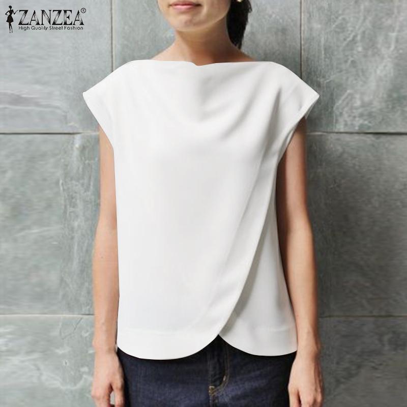 

ZANZEA Женская повседневная свободная летняя блузка с коротким рукавом и круглым вырезом