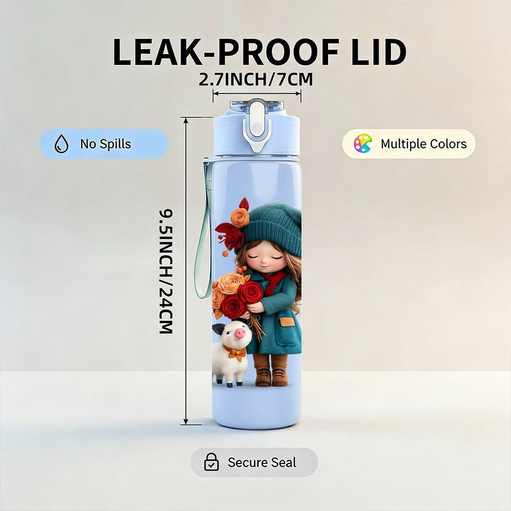 1PC Little Red Hood Girl With Dog Print 750ml Color Plastic Sports Water Bottle Leakproof Flip Straw Lid Suitable for Sports Office Home Use