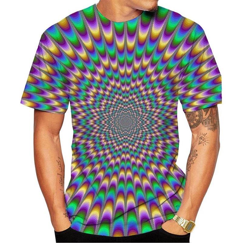 Muster T-Shirt mit optischer Illusion für Herren Bunte 3D-gedruckte T-Shirts Sommer Casual Kurzarm Locker sitzende T-Shirts Unisex Rundhals-Tops