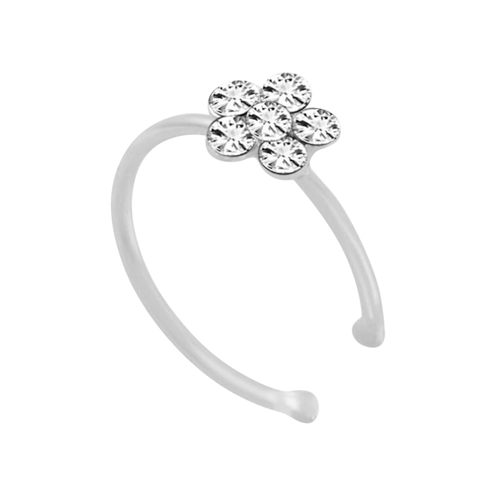 

Small Thin Flower Clear Crystal Nose Ring Stud Hoop-Sparkly Crystal Nose Ring One Size білий