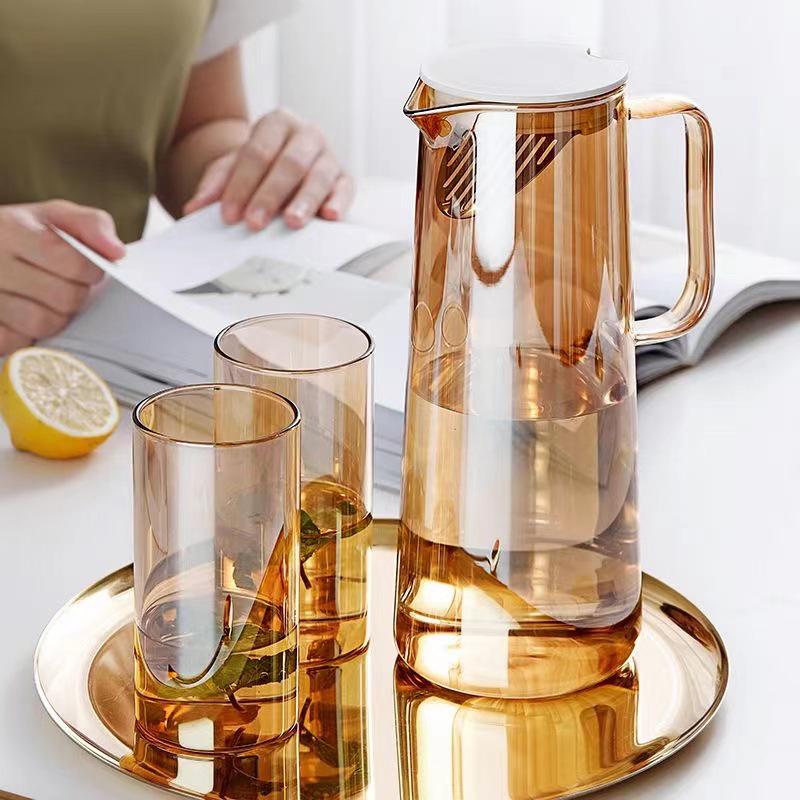 Amber High-Capacity Glass Pitcher Set for Cold Beverages