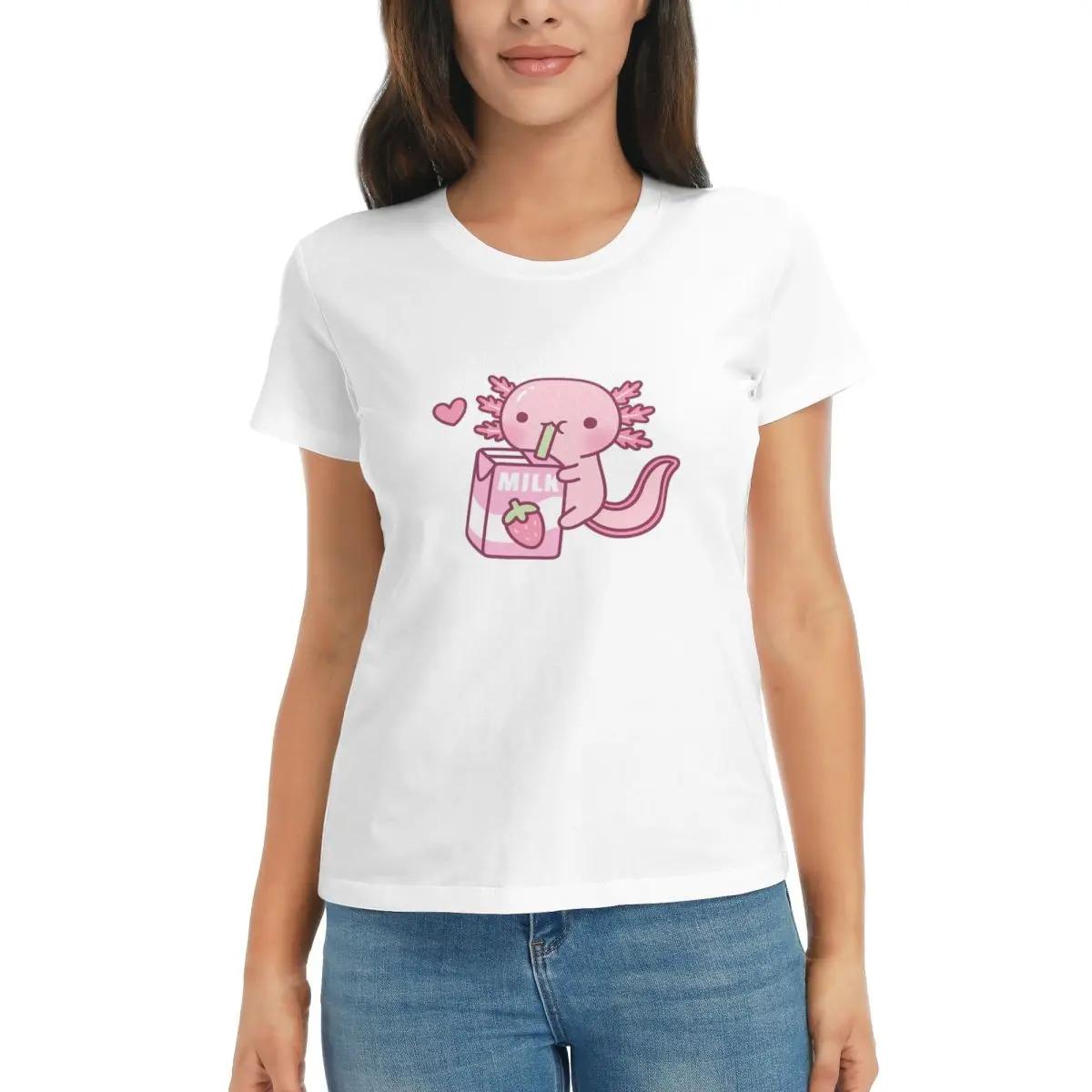 

Women TShirt Cute Axolotl Loves Strawberry Milk Doodle Summer Short Sleeve Tees Crew Neck T Shirts Clothes Tops Streetwear S
