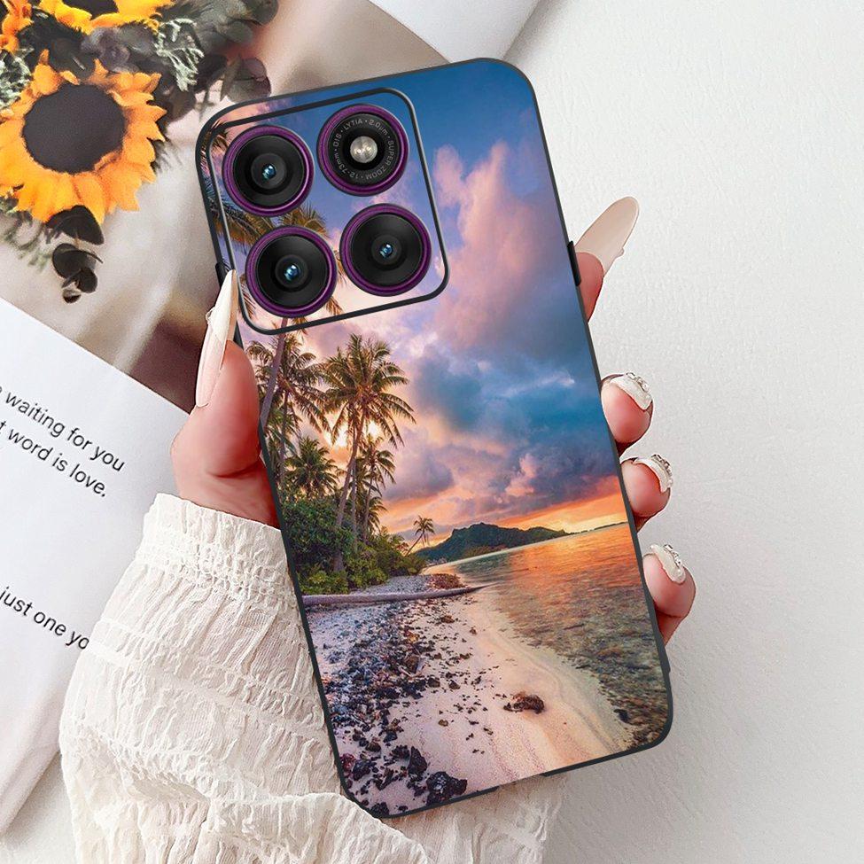 For Motorola Edge 60Pro XT2507-1 Back Cover For Motorola Edge 60 Pro Case Cute Cartoon Luxury Flower Painted Black Silicone 6.7"