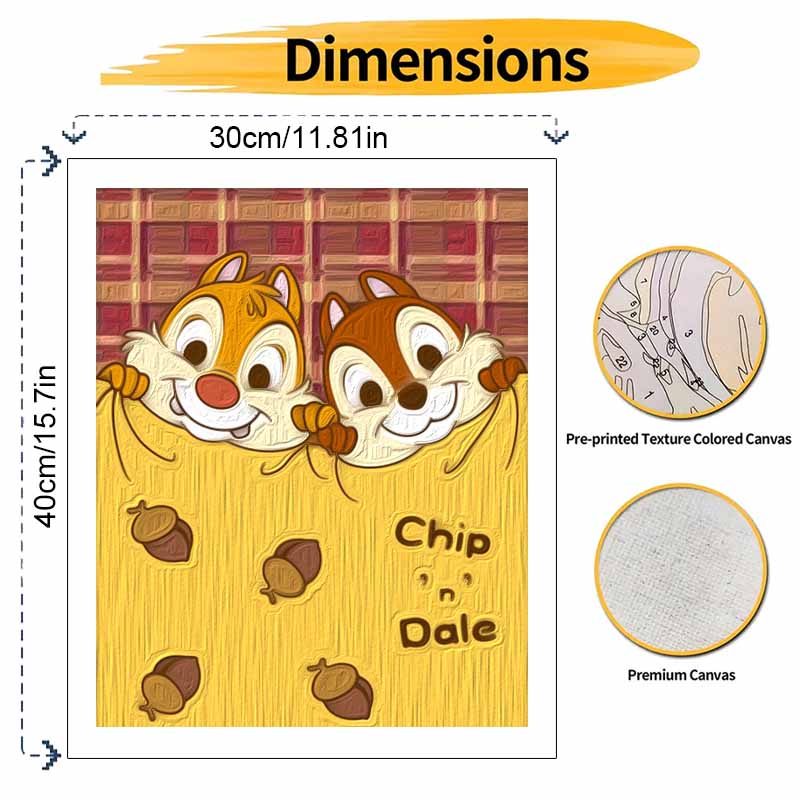 Disney Chip 'n Dale Oil Art Painting Kit Home Wall Decor Handmade Gift for Cartoon Lovers DIY Artwork Crafts Vivid Home Decoration