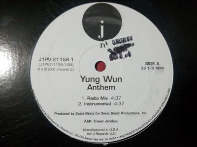 Disque 12 pouces YUNG WUN - Anthem J1PV211561 J Records 2002 Rap & Hip-Hop/R&B US Occasion