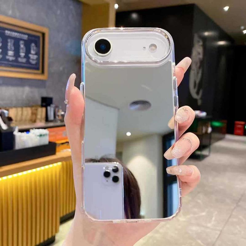 17AIR Acrylic Mirror Makeup Phone Case for Apple 17promax, with Electroplated Mirror Frame and 14pro Protection.