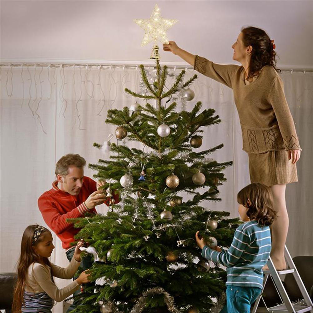 Christmas Tree Topper Star with LED String Light Glitter Christmas Tree Top Star Lamp for Christmas