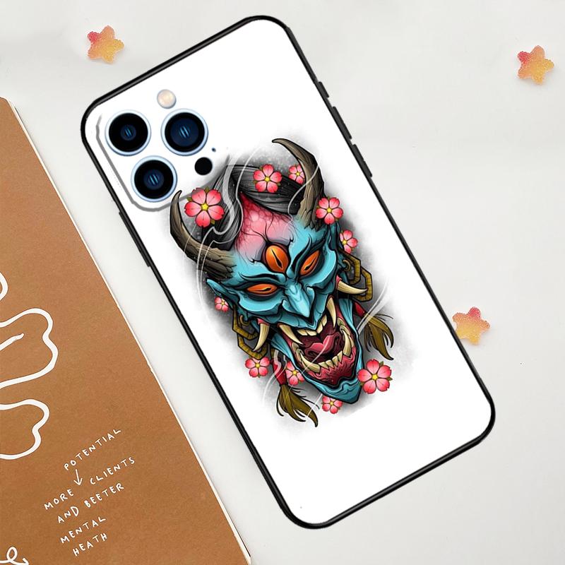 Japanese Oni Hannya Demon Mask Phone Case For iPhone 17 Pro Max 11 14 15 16 Pro Max 12 13 Mini 16 Plus 16e 17 Air Funda