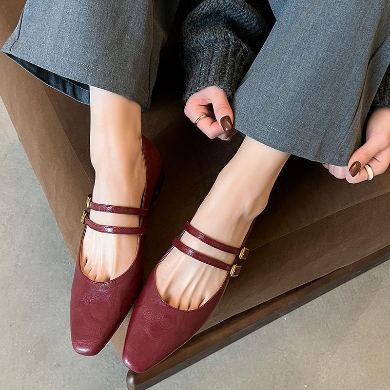 Haute Couture~ Sheepskin Single Shoes 2025 Spring Full Leather with Square Head Fashion Single Shoes 33-40 Large Size Women's Shoes