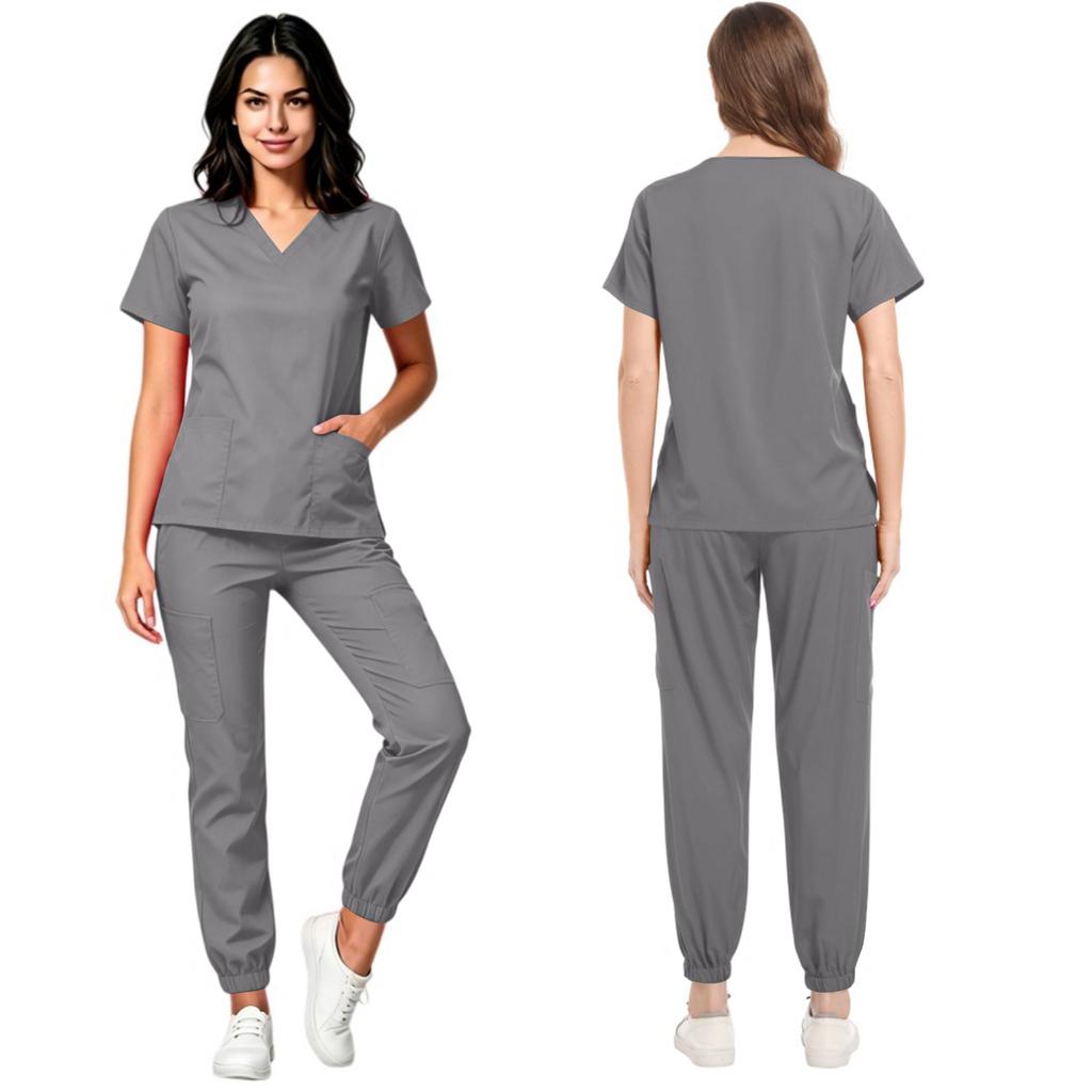Damen-OP-Set mit V-Ausschnitt und Taschen, Schnelltrocknendes farbiges kurzärmeliges Oberteil und Hose für Arbeitsuniformen