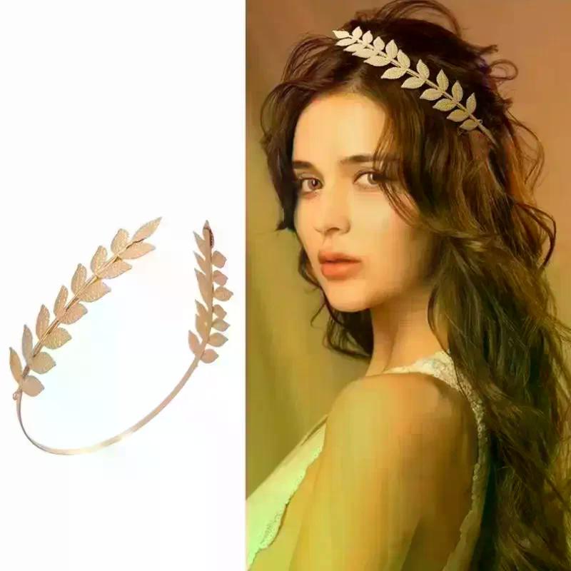 Nova Tiara Cor Dourada Retrô Folha Coroa Adorno de Cabeça Deusa Grega Joia de Cabeça Acessórios de Cabelo para Noiva Casamento
