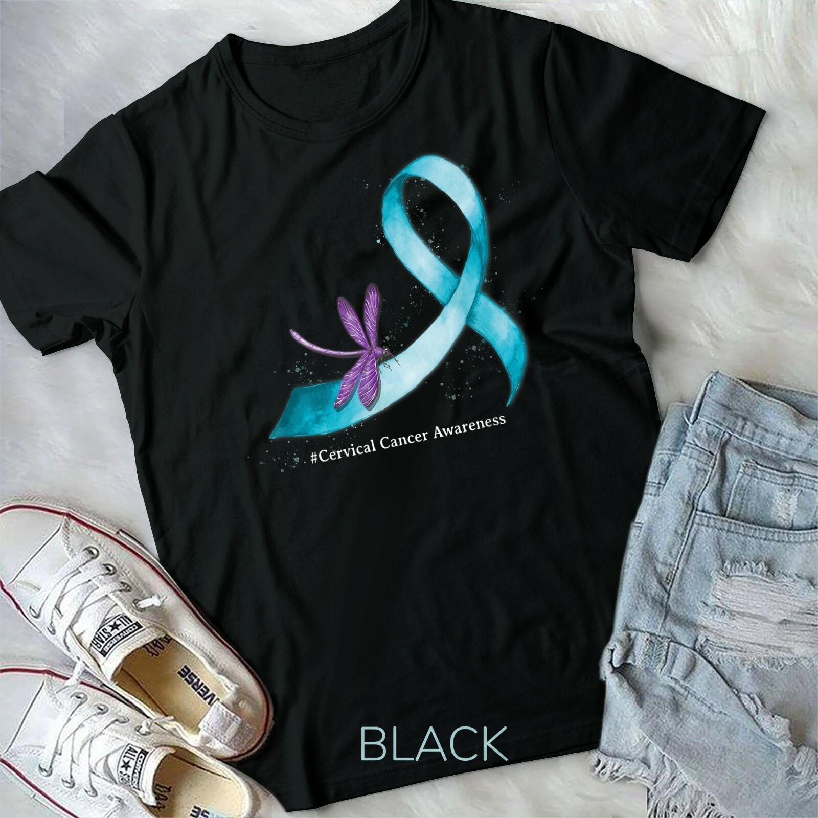 Hippie Dragonfly Teal Ribbon Cervical Cancer Awareness Unisex Youth T-shirt XXXXL