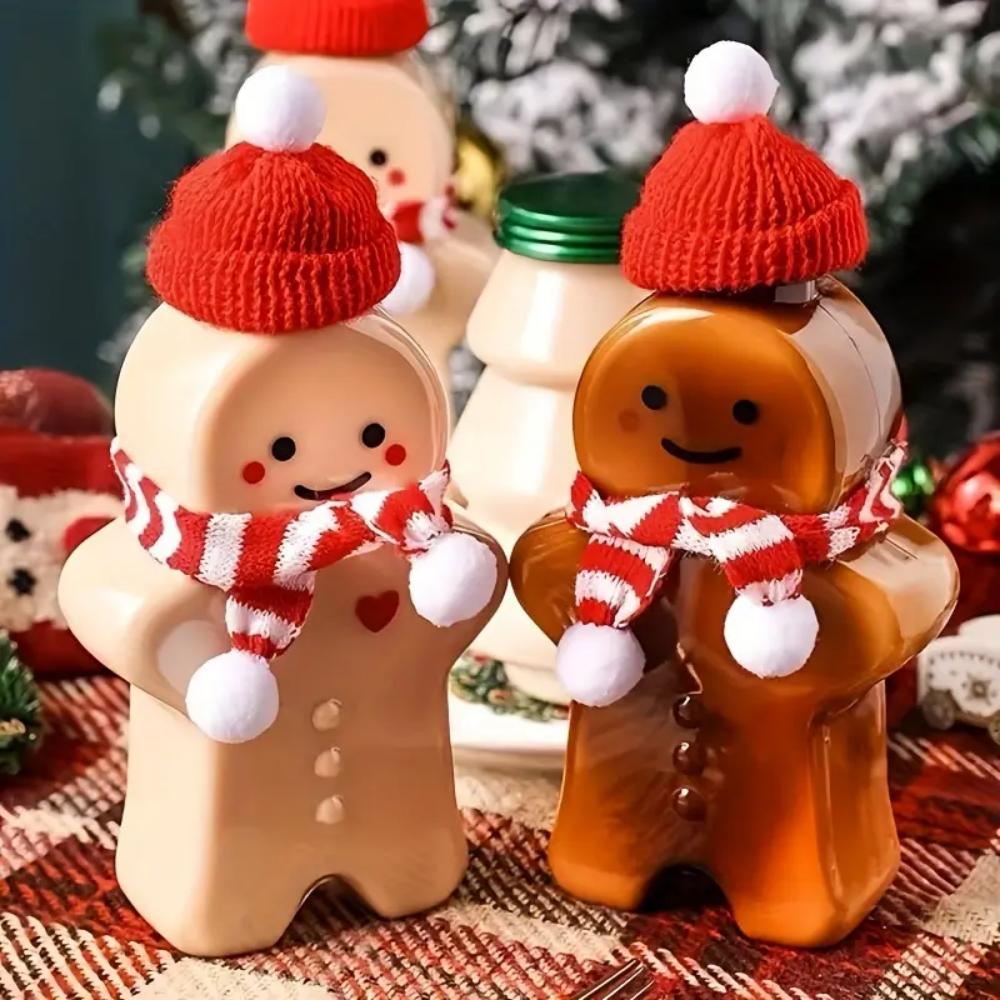 500ml Transparent Holiday Drink Container, Cute Gingerbread Shaped Sealed Can, Suitable for Milk, Juice, Water, Wine, Tea, Etc.