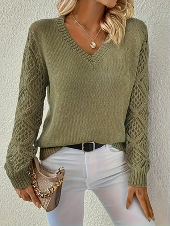 Spring/Autumn Women's Long Sleeve Hollow Knitted Pullover Sweater