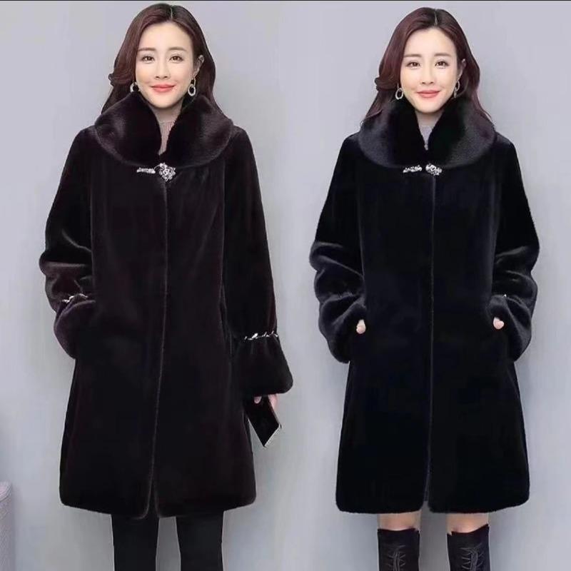 New Hooded Imitation Mink Imitation Fur Medium and Old Mother Imitation Mink Coat Women's Medium and Long Coat Winter