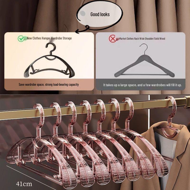 

Non-slip Transparent Wide Shoulder Clothes Hanger - Adult, Trace-free, No Bulge, for Home Use 1 Pack рожевий/прозорий