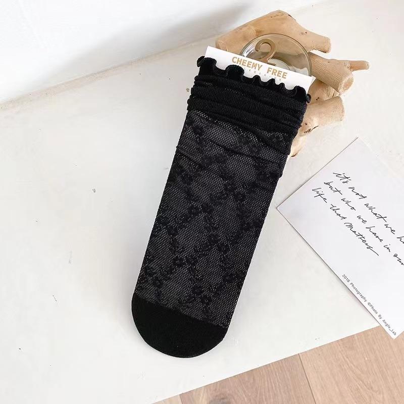 Spring Summer Fashion Women Socks Lady Long Black White Lace Harajuku Ruffle Casual Sweet Kawaii Floral Breathable Luxury Lolita