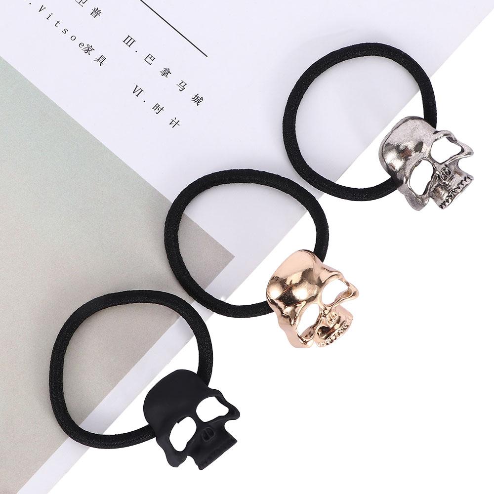 1Pcs Vintage Punk Girl Metal Skull Elastic Hair Rope Women Hairband