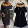 Vintage Court Style Autumn Heavy Industry Sequined Embroidered Long Pleated Bubble Sleeve Dress Women's Pleated Skirt