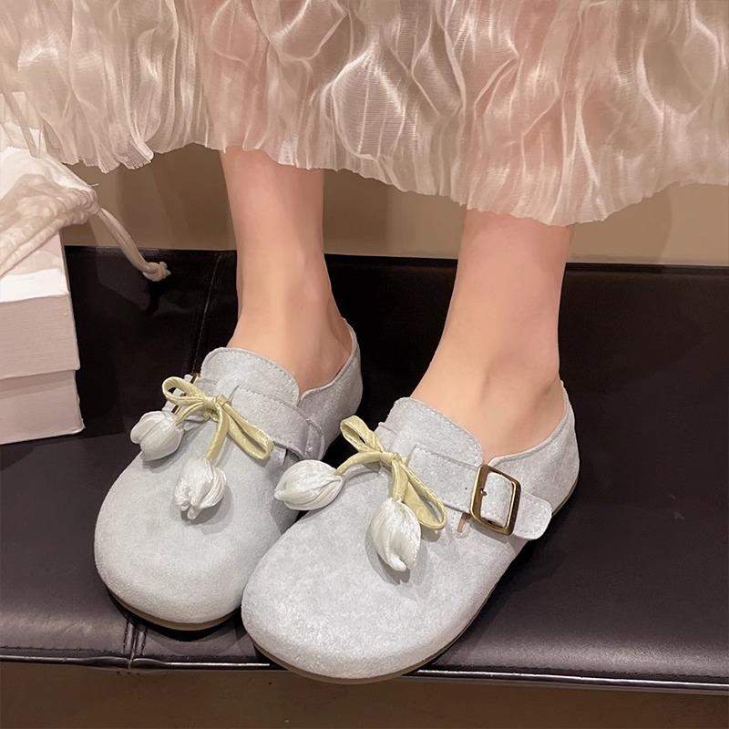 Retro flower women's shoes summer wear new lazy one pedal with skirt soft-soled bag head half slippers