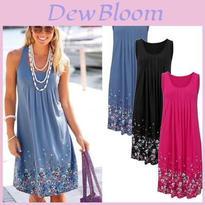 Urban Chic Sleeveless Floral Print Loose Fit Midi Dress Polyester Blend