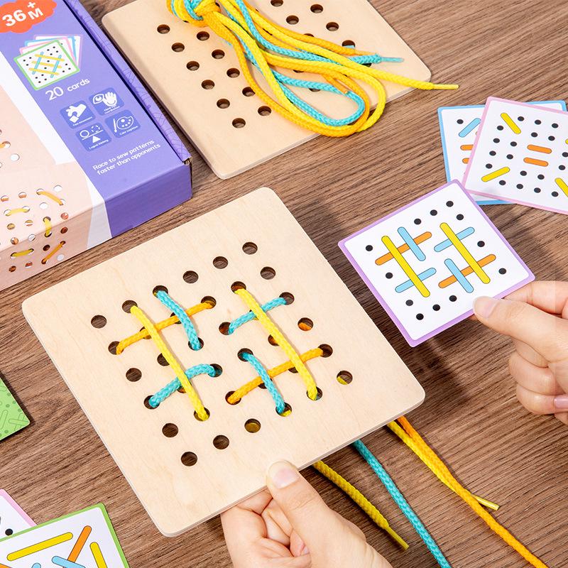 Children's Educational Threading Board Toy for Concentration and Logical Thinking, Handmade Shoelace Trainer for Ages 3-6
