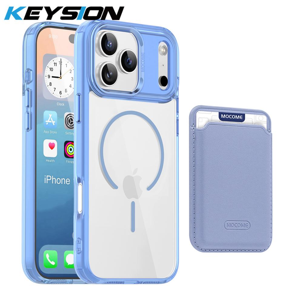 KEYSION Magnetic PU Card Holder Bag Phone Case for MagSafe for iPhone 17 Pro Max 17 Air Transparent TPU+PC Shockproof Back Cover