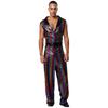 Retro 1920s Disco Outfit for Men M-3XL Metallic Shiny Plaid V Neck Lapel Sleeveless Wide Leg Jumpsuit for Club Rave Stage