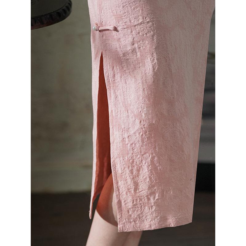 "Peach" retro literary pink cheongsam 1011 spring and summer new new Chinese style improved national style jacquard cotton