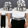 Silber Weiß Krokodilmuster Totenkopf Nieten Ledergürtel - Unisex Punk Hüftaccessoire