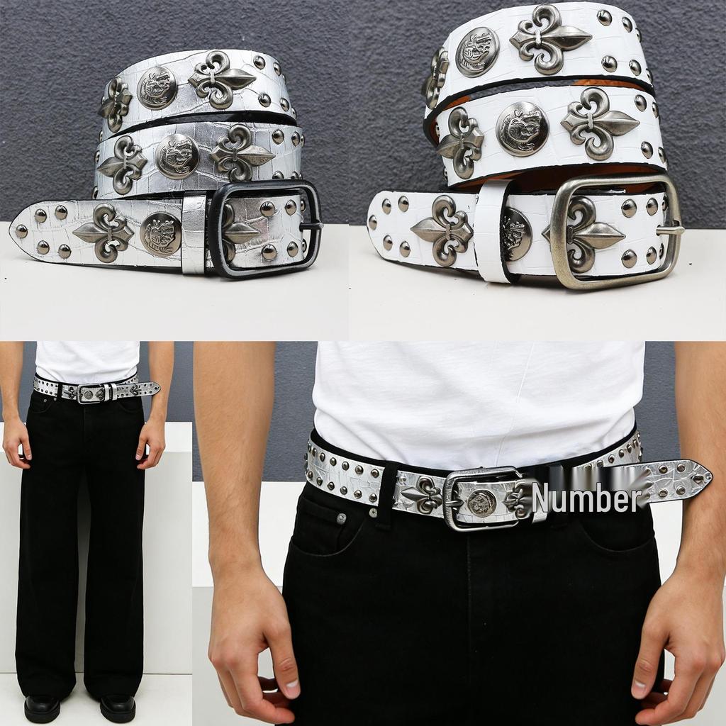 Silber Weiß Krokodilmuster Totenkopf Nieten Ledergürtel - Unisex Punk Hüftaccessoire