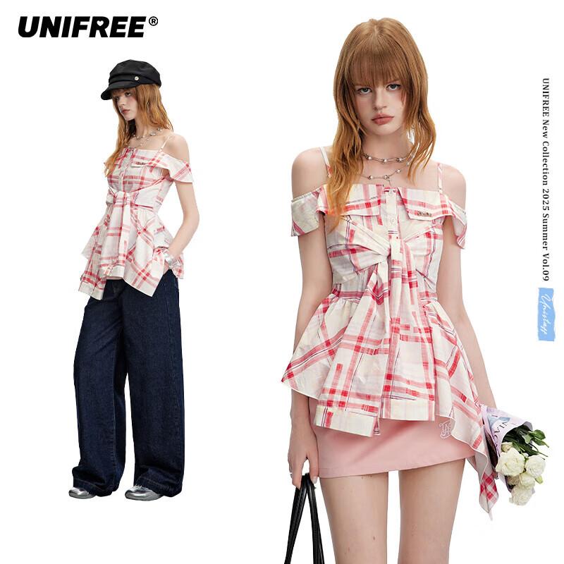 UNIFREE Vintage Sweetheart Plaid Strappy Shirt M