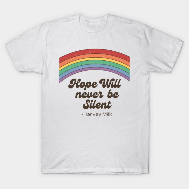 

Men Black Print T-shirt Harvey Milk Hope Will Never Be Silent Vintage Rainbow No-Cut Transfer Paper Print Cotton Tshirt 3XL белый