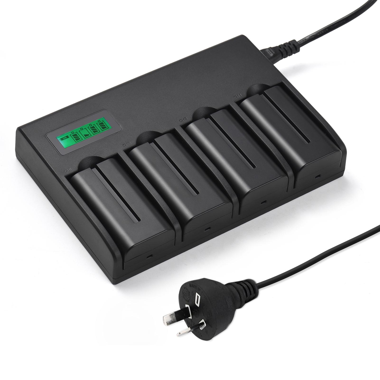 

Зарядное устройство NP-F550 Зарядное устройство на 4 гнезда со светодиодными индикаторами 4 шт. Аккумуляторы NP-F550 7,4 В 2200 мАч AU Plug