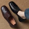 2025 New Fashion French Vintage Brown Square Toe Single Shoes Women's Deep Mouth British Low Heel Shoes