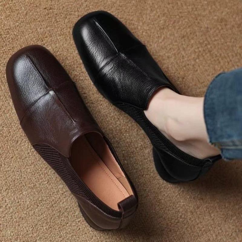 2025 New Fashion French Vintage Brown Square Toe Single Shoes Women's Deep Mouth British Low Heel Shoes