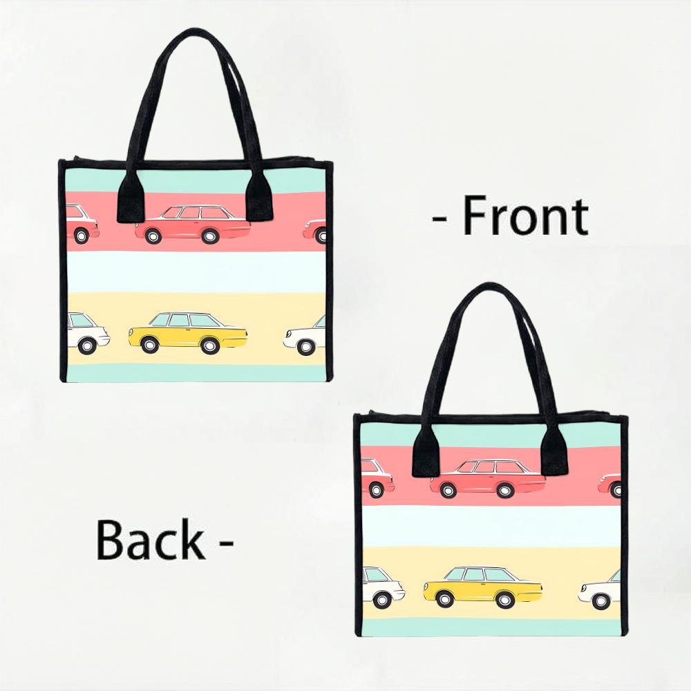 Cute Cartoon Car Print Tote Bag Casual Portable Daily Carry Handbag