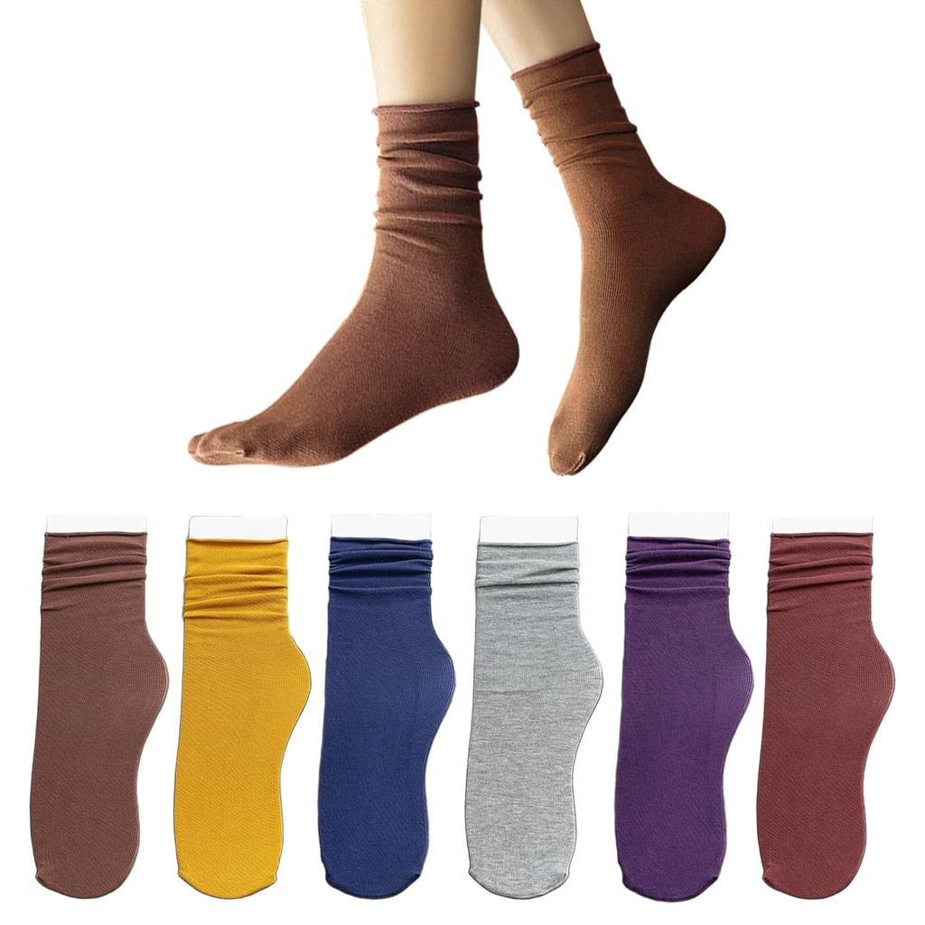 TsujiYa Loose Summer Solid Indoor Number 6 Pairs In Various Women's Mid-Length Roll-Up Socks, Socks, Thin, Moisture-Wicking, Quick-Drying, Black,
