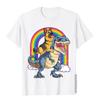 German Shepherd Riding Dinosaur Male Tshirt Rainbow Graphic Printed TShirt Men Summer Casual Crewneck Cotton Short Sleeve