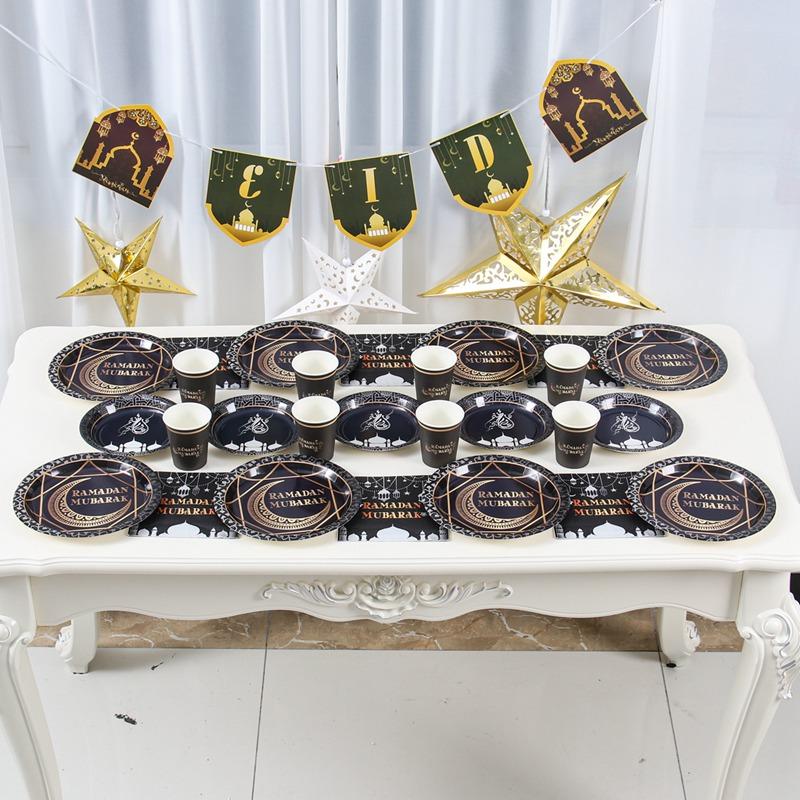 Ramadan Mubarak Disposable Tableware Plate Cups Ramadan Decoration 2026 Eid Mubarak Ramadan Kareem Muslim Islamic Party Supplies
