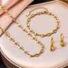 Exquisite European Retro Titanium Jewelry Set: Coffee Bean Bracelet, Necklace & Earrings