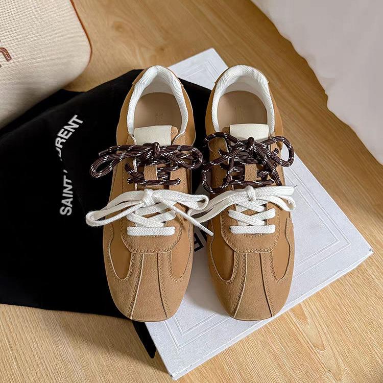 

2025 new retro mandarin duck shoelaces, leather soft soles, not tired feet, women s shoes, sports Forrest Gump shoes, flat-soled German training shoes 40 коричневый