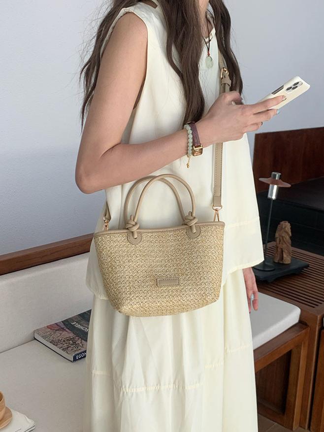 

Summer Vacation Women s Beach Straw Shoulder Bag Retro Design Ladies Portable Crossbody Bags Knot Basket Woven Tote Handbags