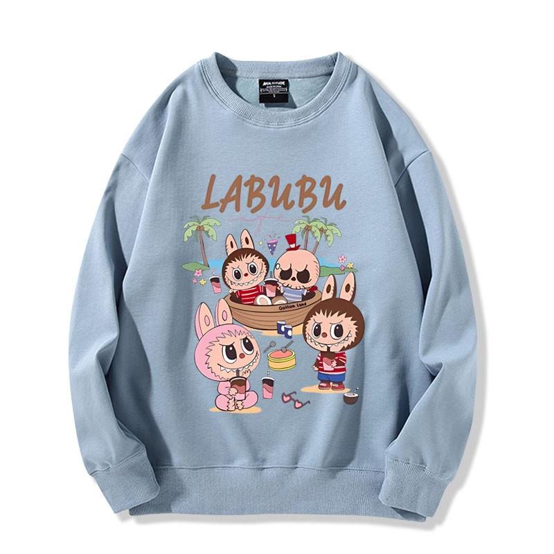 Retro cute cartoon Labubu printed loose round neck sweatshirt men's and women's winter new tops