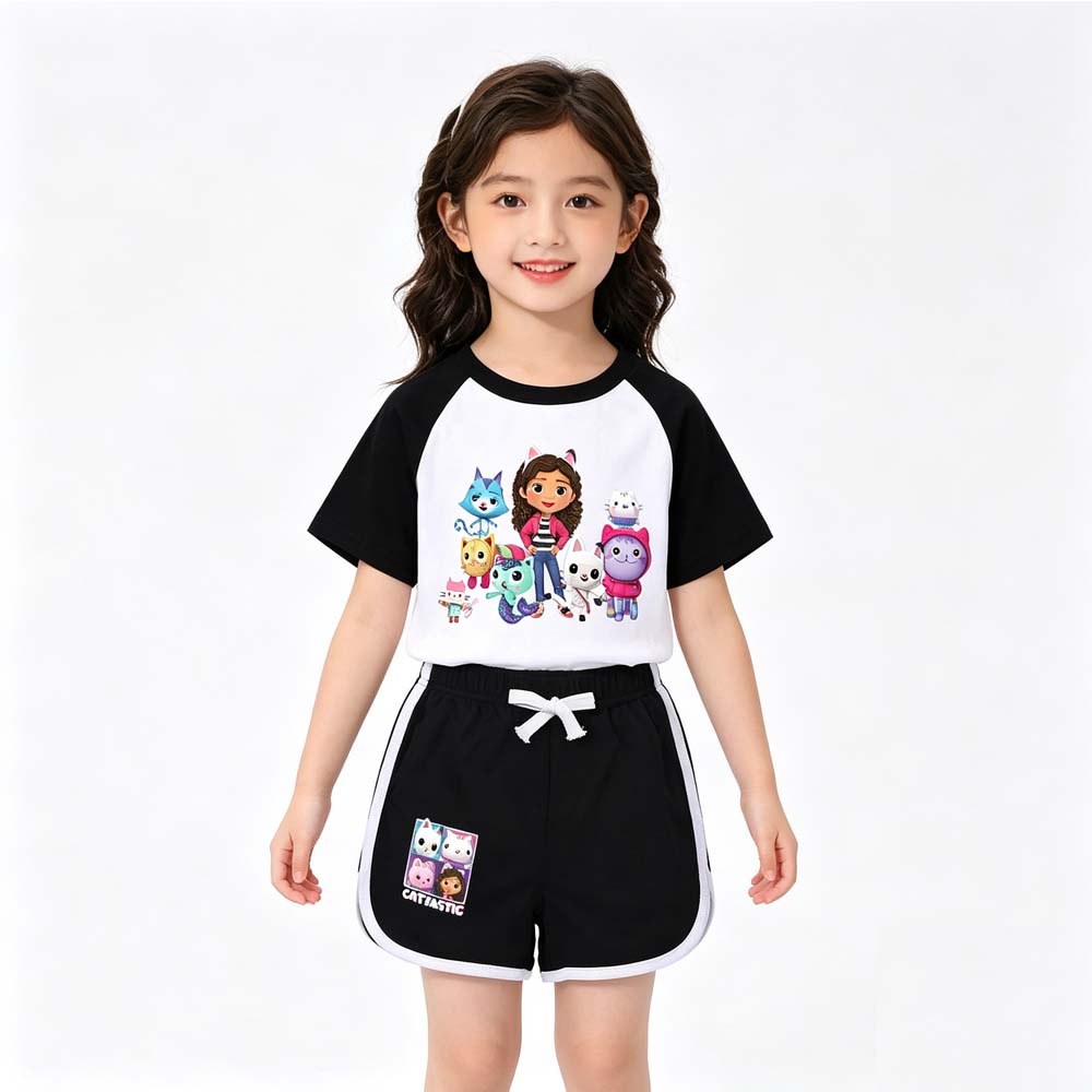 Gabby's Dollhouse Girls Sportswear Set Toddler Boy Clothes Summer Pajamas Gabby Cats Cotton Short Sleeve T Shirt+Shorts Costume