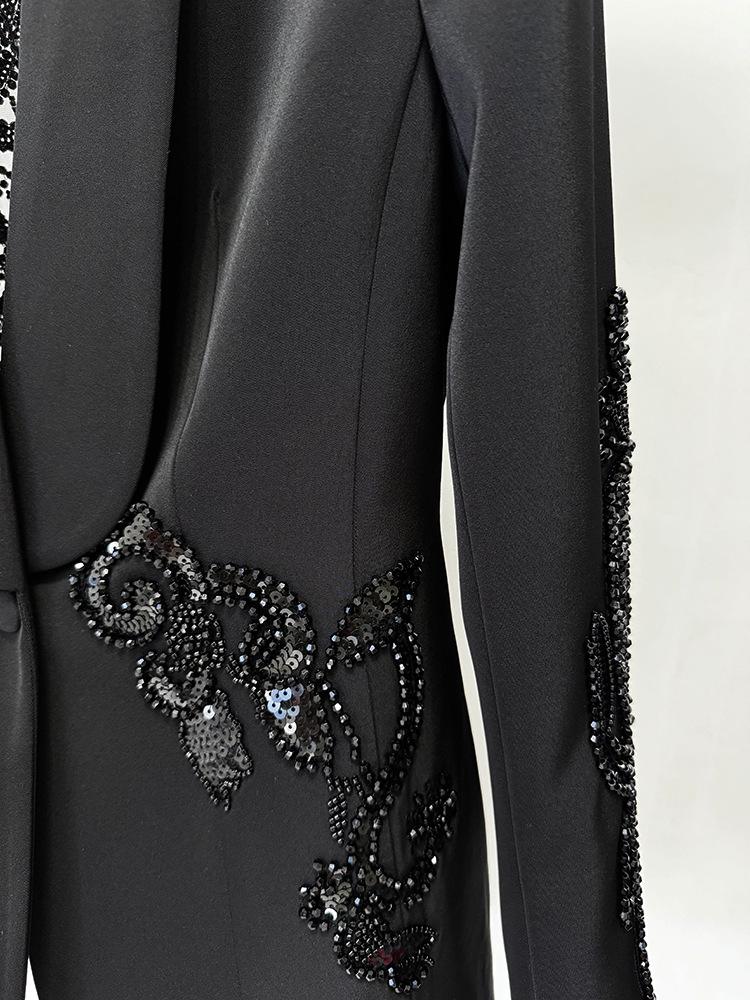Available: Spring 2026 Fashion Mesh & Beaded Suit Jacket with Chiffon Trousers.