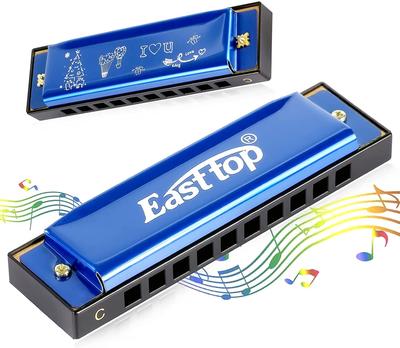 East Top Blues Harmonica for Beginners and Stainless Steel C 10 20 ABS Chrome Phosphor Bronze Cleaning Airtight Blue Suitable for and As a Gift for