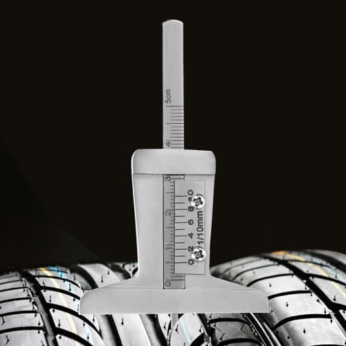 Stainless Steel Tire Tread Depth Gauge, Tire Tread Depth Ruler Meter with Caliper, Red Checker, 0-10mm, Durable and Long-Lasting, for Cars, Trucks, an