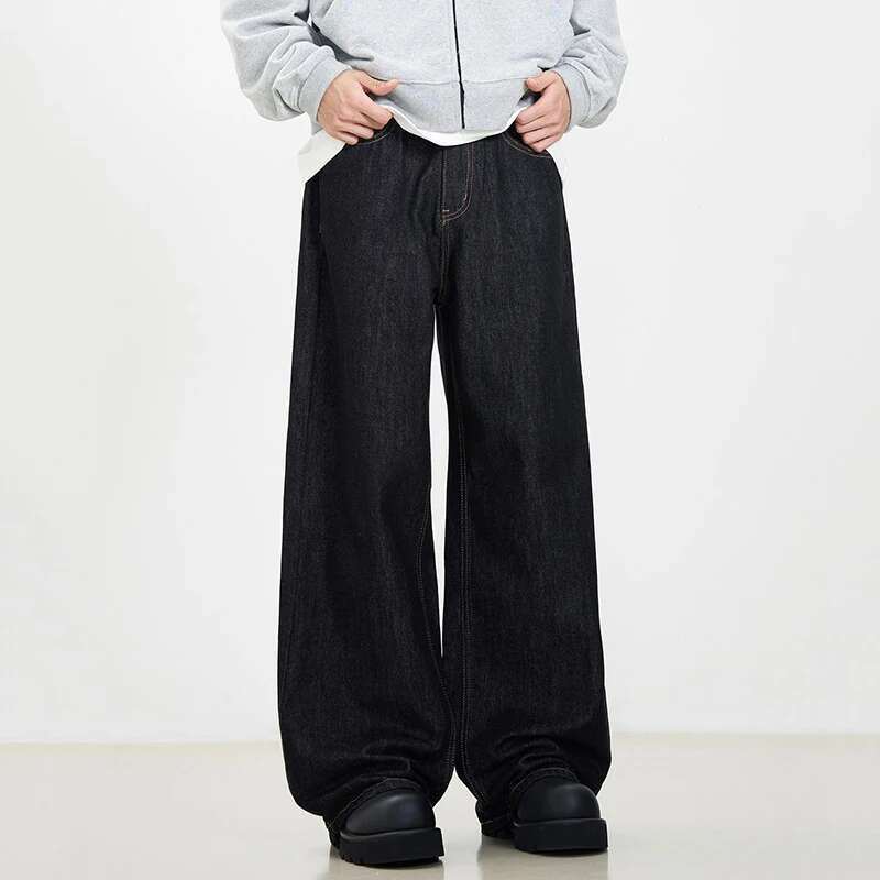 

BeatStreet Simple Men s Denim Pants Vintage Washing Wide Leg Loose Jeans Casual Straight American Style Male Trousers New Asian Size XXL чорний