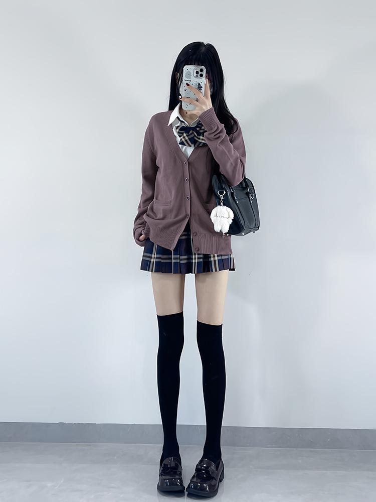 Original JK Basic Solid Color Long Sleeve Cardigan Sweater - Japanese Uniform Style, Versatile Loose Fit Knitted Top.
